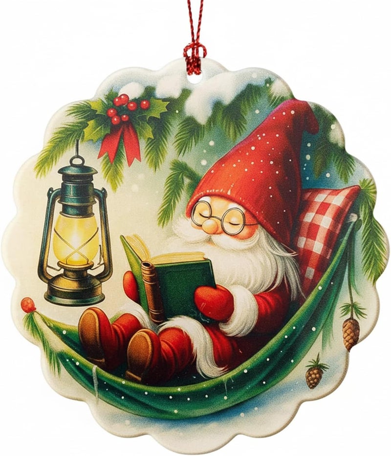 NELXI Gnome Christmas Ornaments 2025, Gnomes Gifts, Cute Gnome Ornament for Book Lover Gift, Funny Gnomes for Window Decor, Book Lover Gifts for Women Men, Friend, Family, Coworker, Holiday Decor - Image 1